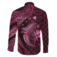 Aloha Hawaii Hammerhead Shark Family Matching Off Shoulder Short Dress and Hawaiian Shirt Pink Kakau and Polynesian Tattoo LT03