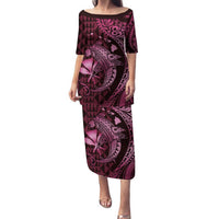 Aloha Hawaii Hammerhead Shark Family Matching Puletasi and Hawaiian Shirt Pink Kakau and Polynesian Tattoo LT03 Mom's Dress Pink - Polynesian Pride