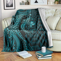 Aloha Hawaii Hammerhead Shark Blanket Turquoise Kakau and Polynesian Tattoo LT03