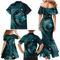 Aloha Hawaii Hammerhead Shark Family Matching Mermaid Dress and Hawaiian Shirt Turquoise Kakau and Polynesian Tattoo LT03
