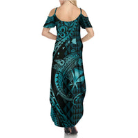 Aloha Hawaii Hammerhead Shark Family Matching Summer Maxi Dress and Hawaiian Shirt Turquoise Kakau and Polynesian Tattoo LT03 - Polynesian Pride