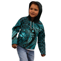 Aloha Hawaii Hammerhead Shark Kid Hoodie Turquoise Kakau and Polynesian Tattoo LT03