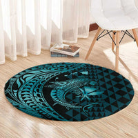 Aloha Hawaii Hammerhead Shark Round Carpet Turquoise Kakau and Polynesian Tattoo LT03