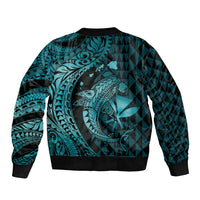 Aloha Hawaii Hammerhead Shark Sleeve Zip Bomber Jacket Turquoise Kakau and Polynesian Tattoo LT03 - Polynesian Pride