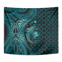 Aloha Hawaii Hammerhead Shark Tapestry Turquoise Kakau and Polynesian Tattoo LT03