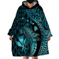 Aloha Hawaii Hammerhead Shark Wearable Blanket Hoodie Turquoise Kakau and Polynesian Tattoo LT03