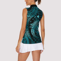 Aloha Hawaii Hammerhead Shark Women Sleeveless Polo Shirt Turquoise Kakau and Polynesian Tattoo LT03