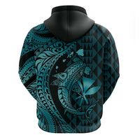 Aloha Hawaii Hammerhead Shark Zip Hoodie Turquoise Kakau and Polynesian Tattoo LT03
