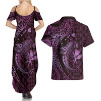 Aloha Hawaii Hammerhead Shark Couples Matching Summer Maxi Dress and Hawaiian Shirt Purple Kakau and Polynesian Tattoo LT03