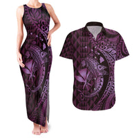 Aloha Hawaii Hammerhead Shark Couples Matching Tank Maxi Dress and Hawaiian Shirt Purple Kakau and Polynesian Tattoo LT03