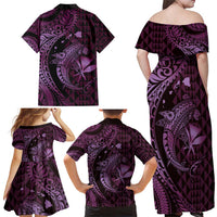Aloha Hawaii Hammerhead Shark Family Matching Off Shoulder Maxi Dress and Hawaiian Shirt Purple Kakau and Polynesian Tattoo LT03
