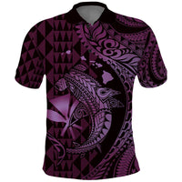 Aloha Hawaii Hammerhead Shark Polo Shirt Purple Kakau and Polynesian Tattoo LT03