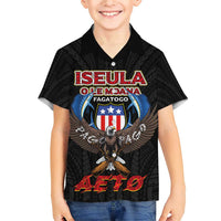 American Samoa Fautasi Family Matching Short Sleeve Bodycon Dress and Hawaiian Shirt Pago Pago Aeto and Iseula o le Moana of Fagatogo Black Color - Polynesian Pride