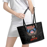 American Samoa Fautasi Leather Tote Bag Pago Pago Aeto and Iseula o le Moana of Fagatogo Black Color - Polynesian Pride