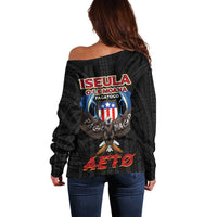 American Samoa Fautasi Off Shoulder Sweater Pago Pago Aeto and Iseula o le Moana of Fagatogo Black Color - Polynesian Pride