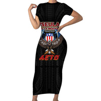 American Samoa Fautasi Short Sleeve Bodycon Dress Pago Pago Aeto and Iseula o le Moana of Fagatogo Black Color - Polynesian Pride