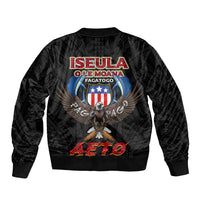 American Samoa Fautasi Sleeve Zip Bomber Jacket Pago Pago Aeto and Iseula o le Moana of Fagatogo Black Color - Polynesian Pride