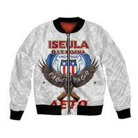 American Samoa Fautasi Bomber Jacket Pago Pago Aeto and Iseula o le Moana of Fagatogo White Color - Polynesian Pride