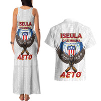 American Samoa Fautasi Couples Matching Tank Maxi Dress and Hawaiian Shirt Pago Pago Aeto and Iseula o le Moana of Fagatogo White Color - Polynesian Pride