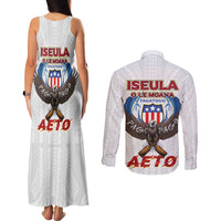 American Samoa Fautasi Couples Matching Tank Maxi Dress and Long Sleeve Button Shirt Pago Pago Aeto and Iseula o le Moana of Fagatogo White Color - Polynesian Pride