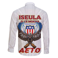 American Samoa Fautasi Family Matching Long Sleeve Bodycon Dress and Hawaiian Shirt Pago Pago Aeto and Iseula o le Moana of Fagatogo White Color - Polynesian Pride