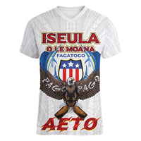 American Samoa Fautasi Women V-Neck T-Shirt Pago Pago Aeto and Iseula o le Moana of Fagatogo White Color - Polynesian Pride