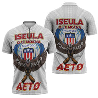 American Samoa Fautasi Zipper Polo Shirt Pago Pago Aeto and Iseula o le Moana of Fagatogo White Color - Polynesian Pride