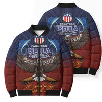 American Samoa Fautasi Bomber Puffer Jacket Pago Pago Aeto and Iseula o le Moana of Fagatogo Red-Blue - Polynesian Pride