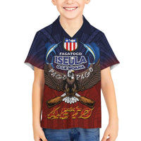 American Samoa Fautasi Kid Hawaiian Shirt Pago Pago Aeto and Iseula o le Moana of Fagatogo Red-Blue - Polynesian Pride