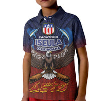 American Samoa Fautasi Kid Polo Shirt Pago Pago Aeto and Iseula o le Moana of Fagatogo Red-Blue - Polynesian Pride