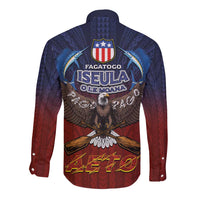 American Samoa Fautasi Long Sleeve Button Shirt Pago Pago Aeto and Iseula o le Moana of Fagatogo Red-Blue - Polynesian Pride