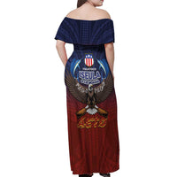 American Samoa Fautasi Off Shoulder Maxi Dress Pago Pago Aeto and Iseula o le Moana of Fagatogo Red-Blue - Polynesian Pride