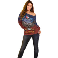 American Samoa Fautasi Off Shoulder Sweater Pago Pago Aeto and Iseula o le Moana of Fagatogo Red-Blue - Polynesian Pride