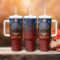 American Samoa Fautasi Tumbler With Handle Pago Pago Aeto and Iseula o le Moana of Fagatogo Red-Blue - Polynesian Pride