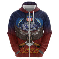 American Samoa Fautasi Zip Hoodie Pago Pago Aeto and Iseula o le Moana of Fagatogo Red-Blue - Polynesian Pride