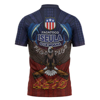 American Samoa Fautasi Zipper Polo Shirt Pago Pago Aeto and Iseula o le Moana of Fagatogo Red-Blue - Polynesian Pride