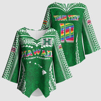 Custom Hawaii Rainbow Warriors Kimono Sleeve Blouse Polynesian Motif Green Color