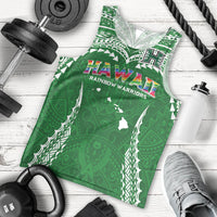 Custom Hawaii Rainbow Warriors Men Tank Top Polynesian Motif Green Color
