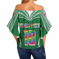 Custom Hawaii Rainbow Warriors Off Shoulder Wrap Waist Top Polynesian Motif Green Color