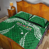 Hawaii Rainbow Warriors Quilt Bed Set Polynesian Motif Green Color