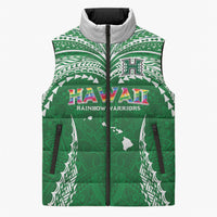 Custom Hawaii Rainbow Warriors Sleeveless Puffer Jacket Polynesian Motif Green Color