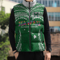 Custom Hawaii Rainbow Warriors Sleeveless Puffer Jacket Polynesian Motif Green Color