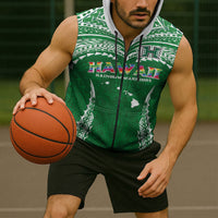 Custom Hawaii Rainbow Warriors Sleeveless Zip Hoodie Polynesian Motif Green Color