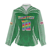 Custom Hawaii Rainbow Warriors Women Casual Shirt Polynesian Motif Green Color