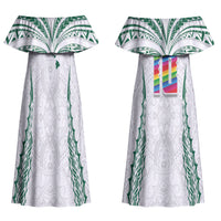 Custom Hawaii Rainbow Warriors Couples Matching Off Shoulder Maxi Dress and Hawaiian Shirt Polynesian Motif White Color