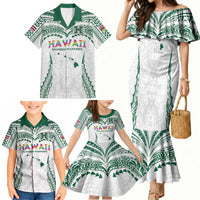 Custom Hawaii Rainbow Warriors Family Matching Mermaid Dress and Hawaiian Shirt Polynesian Motif White Color