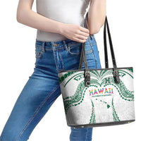 Hawaii Rainbow Warriors Leather Tote Bag Polynesian Motif White Color