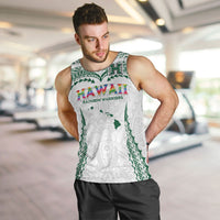 Custom Hawaii Rainbow Warriors Men Tank Top Polynesian Motif White Color