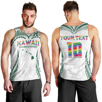 Custom Hawaii Rainbow Warriors Men Tank Top Polynesian Motif White Color