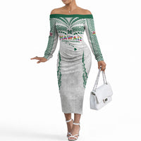 Custom Hawaii Rainbow Warriors Off The Shoulder Long Sleeve Dress Polynesian Motif White Color